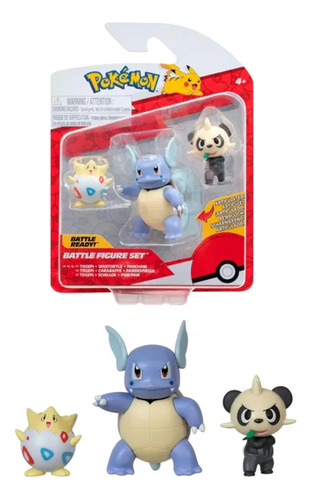 Pokemon Battle Figure Set - Togepi, Wartortle Y Pancham - 