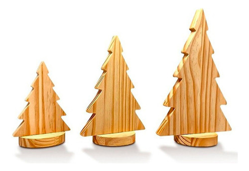 3x Arvore Natal Pinheiro Enfeite Madeira Decoração Pinus