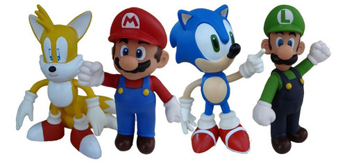 Sonic Tails Super Mario Luigi - 4 Bonecos Grandes