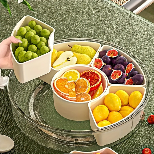 Bandeja Snacks Giratoria Con Múltiples Compartimentos Y Tapa