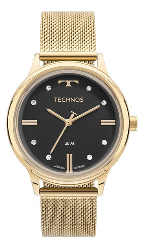 Relógio Feminino Technos Style Dourado Loja De Fábrica Cor do fundo Preto