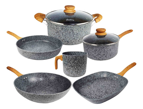 Set 6pz Olla Sarten Wok Jarro 4mm Teflon Inducción Cuota Bz3