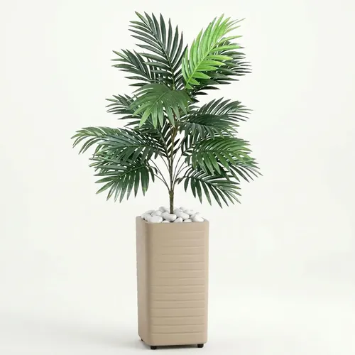 Folhagem Planta Artificial Grande Com Vaso Decorativo Sala Bege