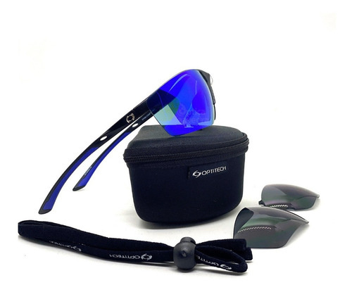 Anteojo Sol Optitech Comfy Op286 Intercambiable Running Lente Azul/negro