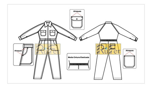 Imagen 2 de 6 de Mameluco De Trabajo Rufer Gabardina Col Vs 46al60