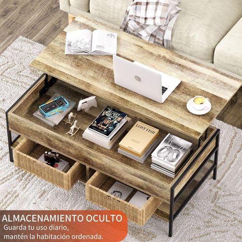 Mesa De Centro Elevable Con Almacenamiento Oculto Marrón