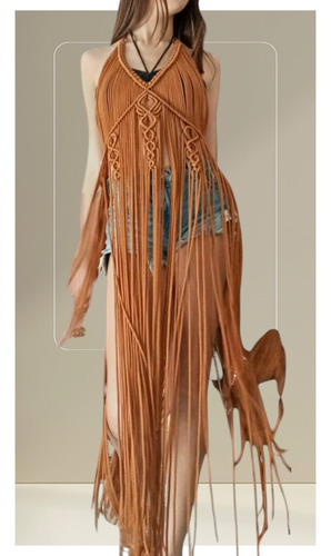 Vestido Mujer Macrame Moda Macrame Unitalla Boho Playa
