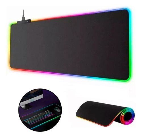 Mousepad Rgb Led Antideslizante Gaming Xxl 90x40cm Grande Negro Black Rgb
