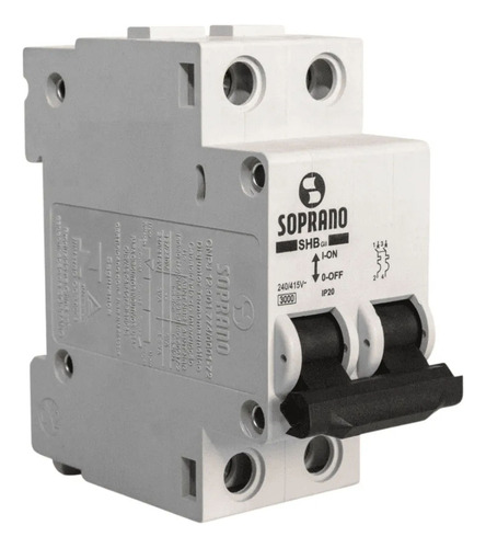 Caixa 6 Disjuntor Bifásico Trilho Din 40a Soprano Curva C