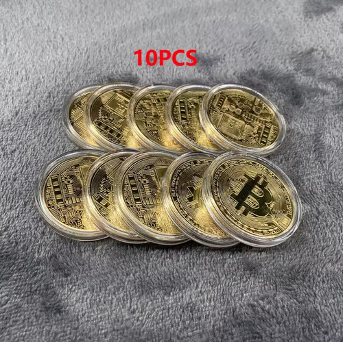Bitcoin 10 Monedas Metálicas De Colección Con Cápsula 40mm