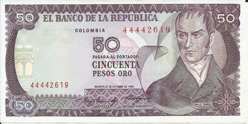 Colombia  50 Pesos Oro 12 De Octubre 1984