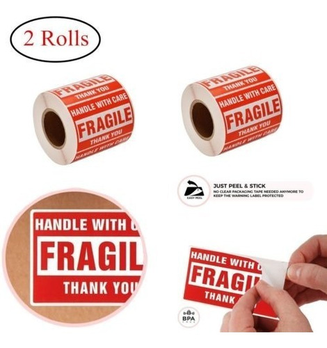 Imagen 1 de 6 de 2 Rollos 500/rollo 2 X 3 Etiquetas Engomadas Frágiles Mango