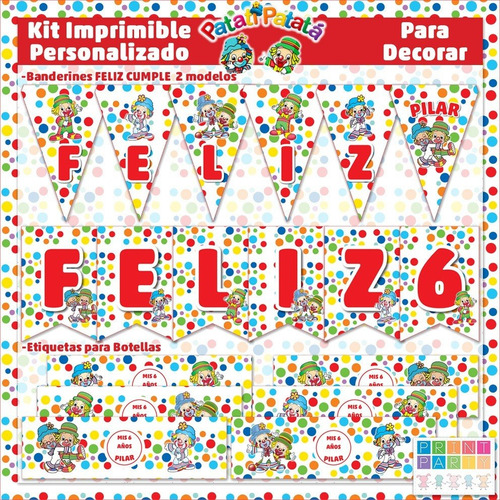 Payasos Patatí Patatá Kit Imprimible Personalizado Candy Bar