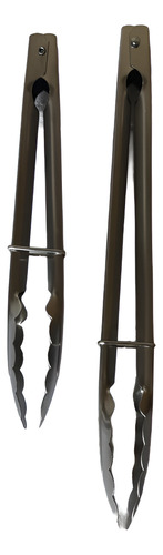 Dos Pinzas Reforzadas Carne Asada Pan Acero Inox 23 Y 29cm