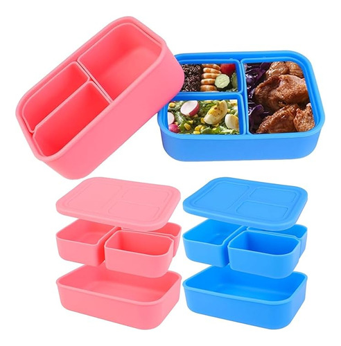 Juego 2 Cajas Bento Silicona Con 3 Compartimentos Fugas Lonc