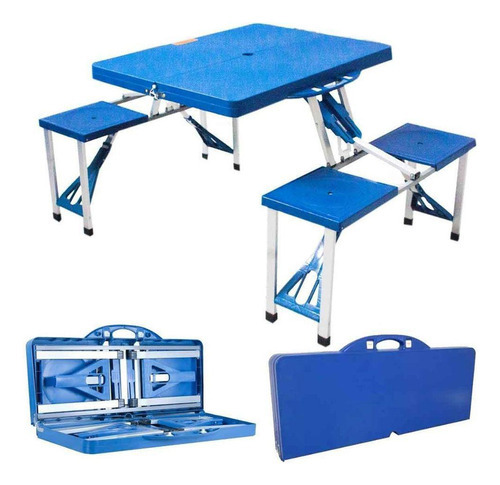 Mesa Para Camping Dobravel Piquenique Viagem Portatil Azul