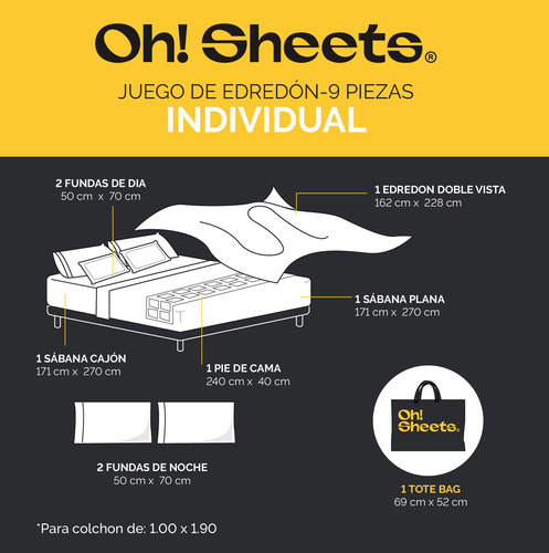 Oh! Sheets Juego De Edredon Microfibra 9 Piezas Individual Azul/beige Cuadrados