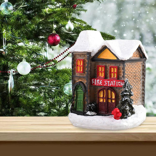 Escena De Navidad De Resina Casa Led Light Village Set