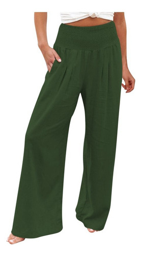 Pantalones Casuales De Pierna Ancha Con Cintura Elástica De