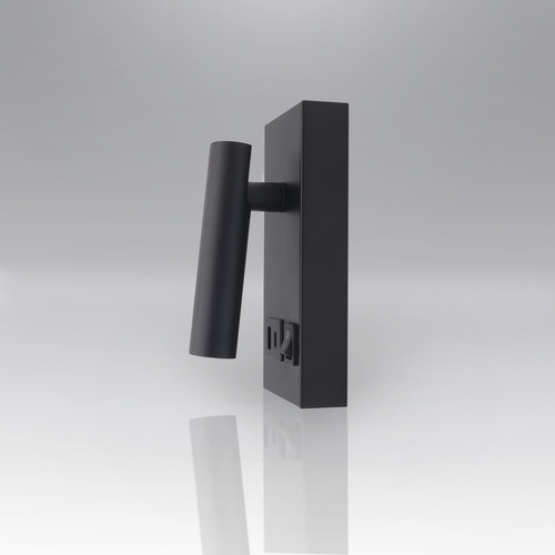 Luminaria Led Pared Lectura Con Puertos Usb Aluminio Negro Mate Interior Ip20 2w Blanco Frío 6500k Ade-038 Artlite