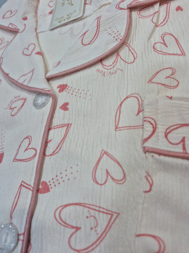 Pijama Seda Mujer Botones Pantalon Fresca Corazones Moda