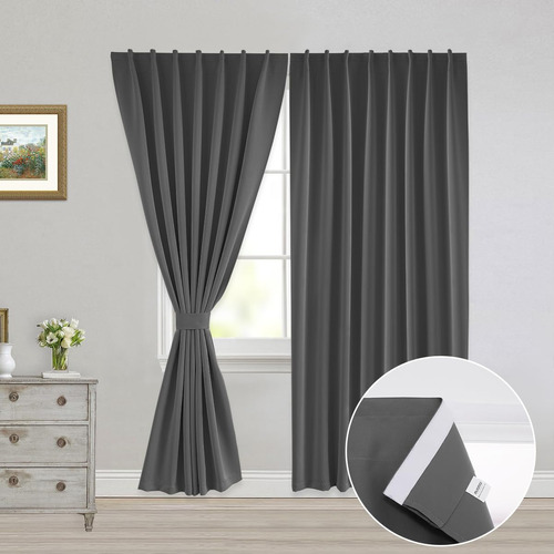 Muamar Velcro Blackout Curtains For Bedroom 2 Panels With Ti
