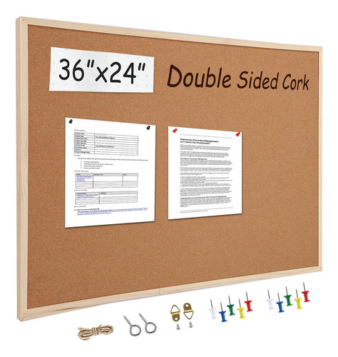 Tablero De Corcho Grande 60 X 90 Cm Con Marco, Doble Carasto
