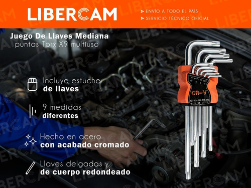Imagen 3 de 10 de Juego De Llaves Torx 9 Piezas T 10 A T 50 Medianas Blister