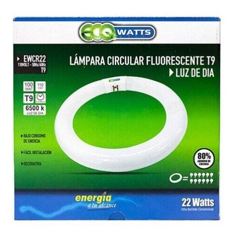 Lampara Bombillo Circular Fluorescente T9 22 Watts. #e