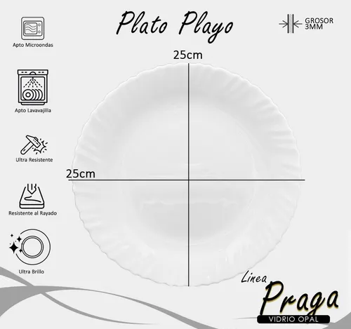 Pack 12 Platos Playo Postre Praga Vidrio Opalina Resistentes