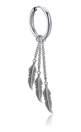 Solitario Arete Candonga Acero Plumas Gamushop