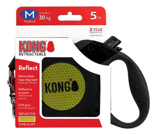 Guia Retrátil Kong Reflective Preta M P/ Cães Até 30kg 5m