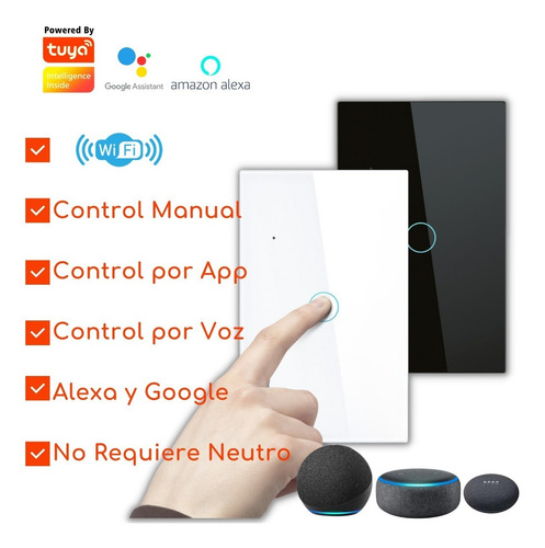 Imagen 2 de 8 de Interruptor Touch Simple Inteligente Wifi/1 Canal Sin Neutro