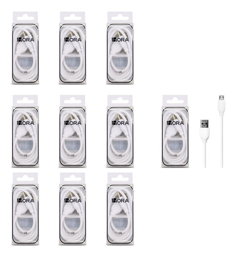10 Cables 1hora 2.1a V8 Micro Usb Carga Rápida Color Blanco