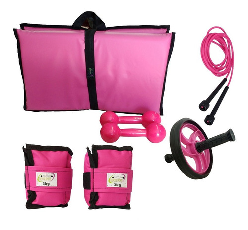 Kit Colchonete + Caneleira 3kg +halter 3kg + Corda + Roda 