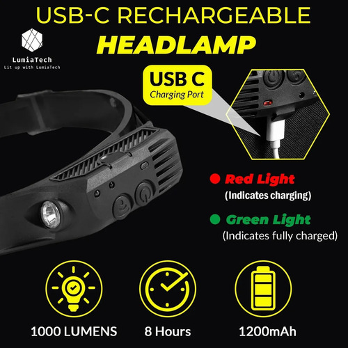 Linterna Recargable Led Frontal Cabeza Impermeable Y Sensor