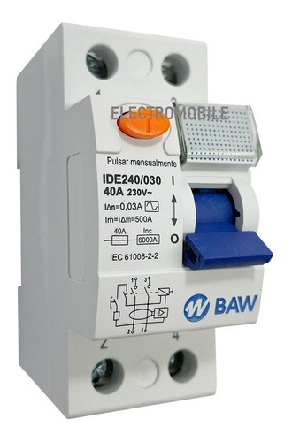 Imagen 1 de 3 de Ide240/030 Interruptor Diferencial Disyuntor Bipolar 40a Baw
