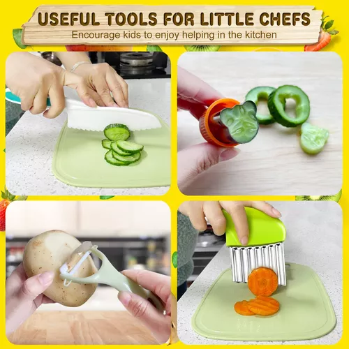 TAORISH Juego de 4 cuchillos para niños, cuchillos de cocina seguros para  niños, cuchillo de cocina de nailon con cortador arrugado, bordes dentados