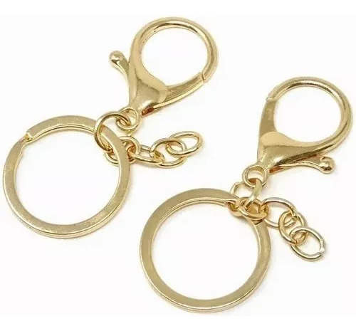 Llavero Herraje De Argolla Plana Broche Cadena 50 Piezas Color Dorado