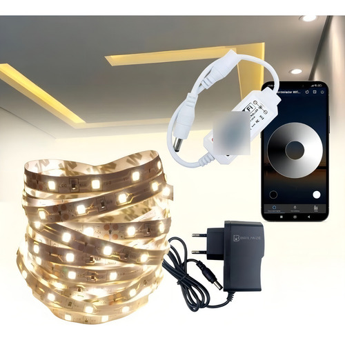 Fita Led Brilanze 3528 Branco Quente 3k Ip20 Controle Wifi App Alexa Cor da luz Branco-quente Tensão de operação