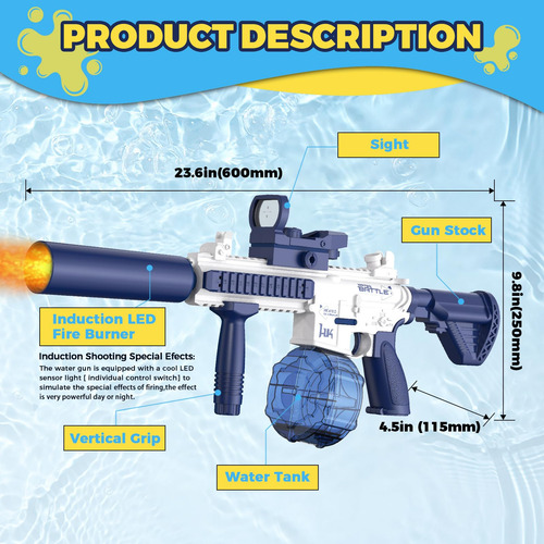 Pistola De Agua Eléctrica Hugeway Con Flash De 10 M De Alcan