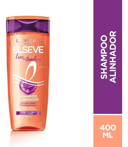 Shampoo L'Oréal Paris Elseve Liso dos sonhos Queratina Líquida y Manteiga de Cacau en garrafa de 400mL