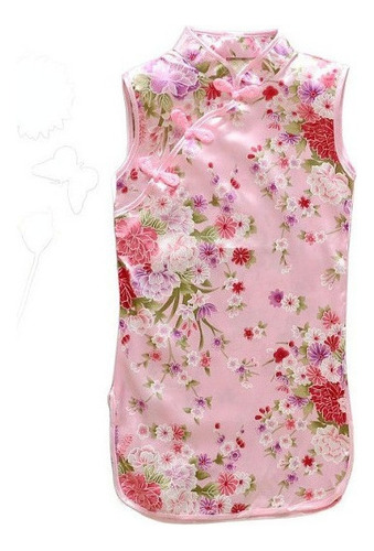 Vestido Chino De Niña Cheongsam Pavo Real De Una Sola Pieza