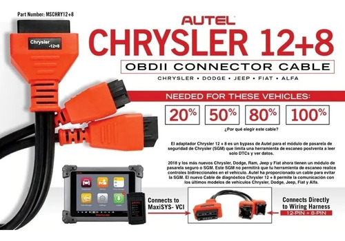 Adaptador Fca Obd2 Chrysler 12+8 Autel Autos 2018 Adelante