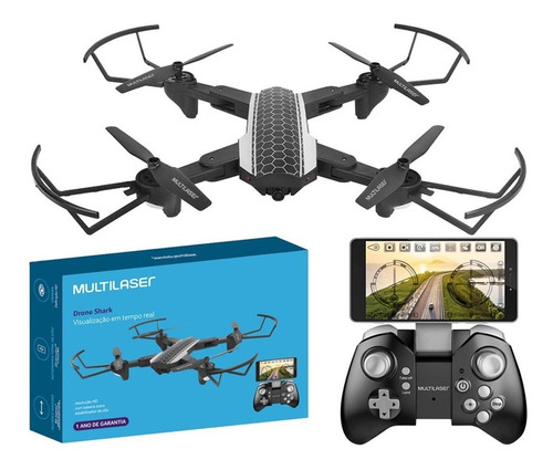 Drone Camera Hd Shark Multilaser  Alcance 80m Bivolt Es177 