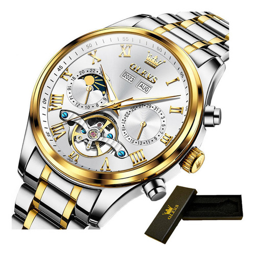 Relojes Mecánicos Impermeables Olevs Tourbillon Color Del Fondo Silver Golden White