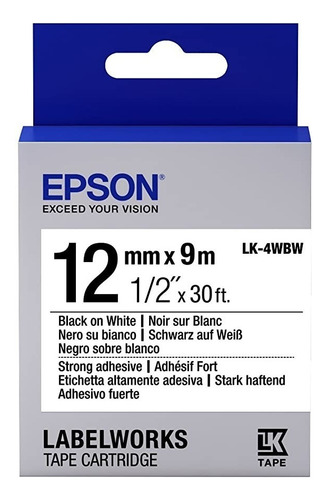 Epson Lk-4wbw cinta adhesiva resistente blanca y negro