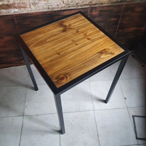 Imagen 4 de 6 de Mesa Bar 60x60cm Cervecera Hierro Y Madera Industrial Epoxi