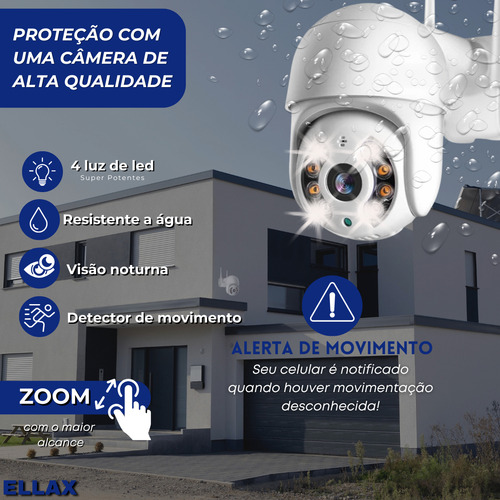 Ellax Kit 6 Camera Segurança Gira 320° Smart Ip Wifi Dome Full Hd Cor Branco