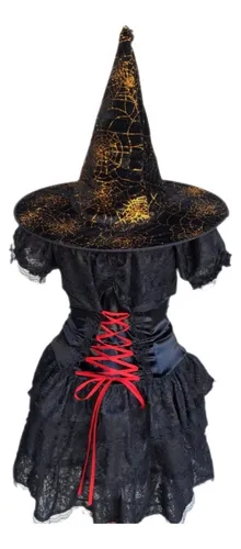 Fantasia Bruxa de Halloween Luxo Adulto Com Chapéu